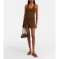 Lace-trimmed pointelle cotton miniskirt