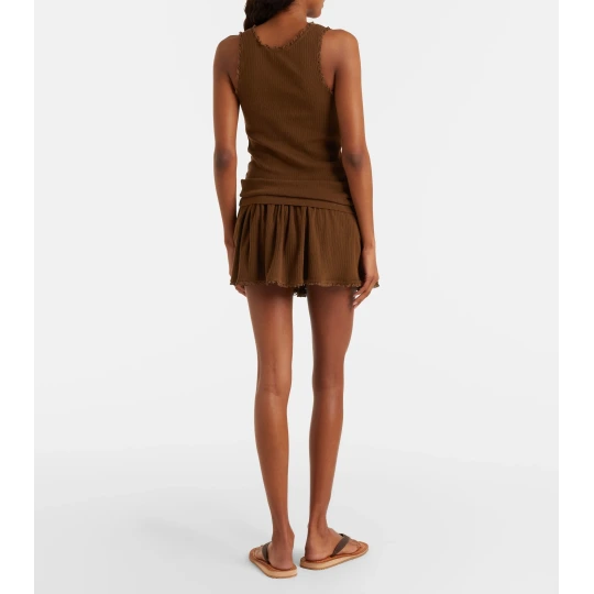 Lace-trimmed pointelle cotton miniskirt