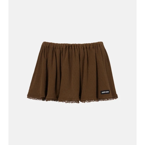 Lace-trimmed pointelle cotton miniskirt