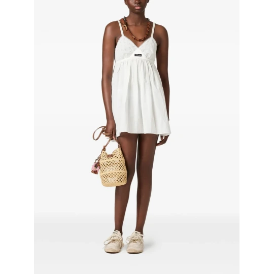 Slubbed Poplin and Eyelet Lace Mini-Dress