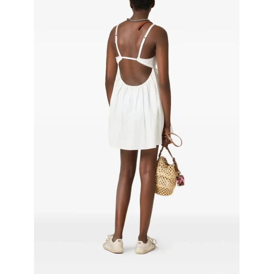 Slubbed Poplin and Eyelet Lace Mini-Dress
