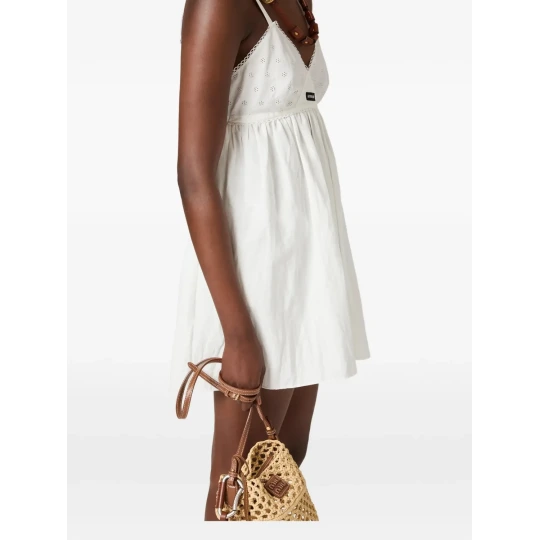 Slubbed Poplin and Eyelet Lace Mini-Dress
