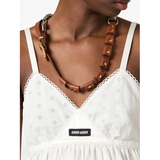 Slubbed Poplin and Eyelet Lace Mini-Dress