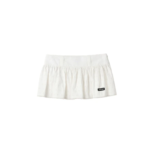 Slubbed poplin and eyelet lace miniskirt
