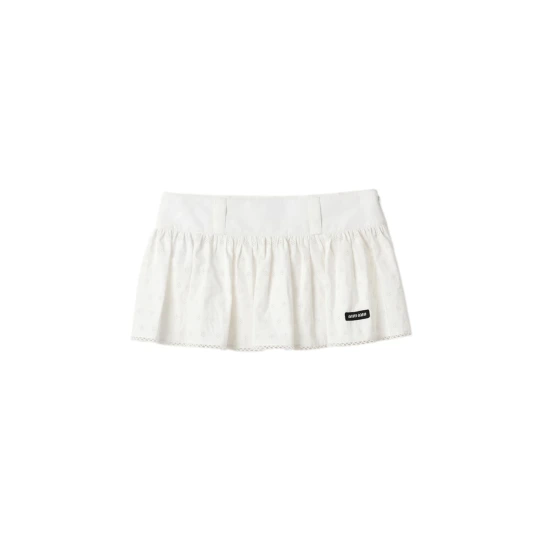 Slubbed poplin and eyelet lace miniskirt