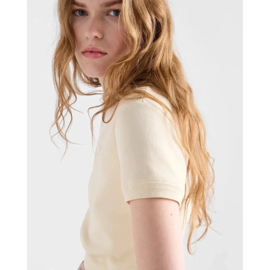 Short-sleeved cotton fleece top