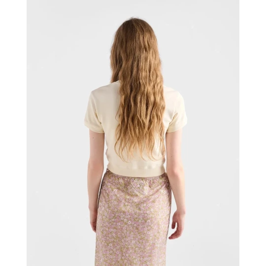 Short-sleeved cotton fleece top