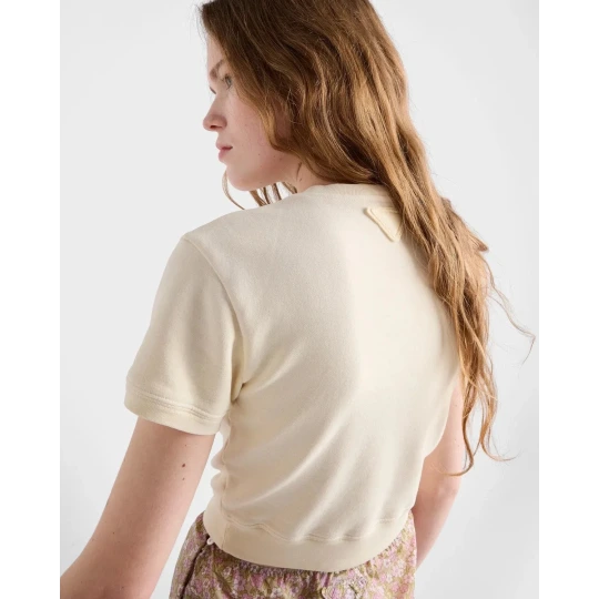 Short-sleeved cotton fleece top