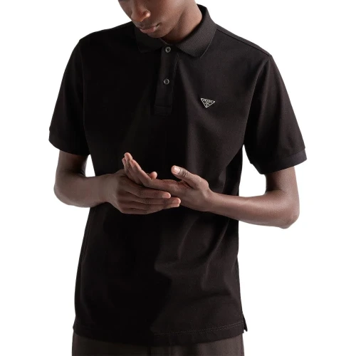 Triangle Logo Pique Polo Shirt Black