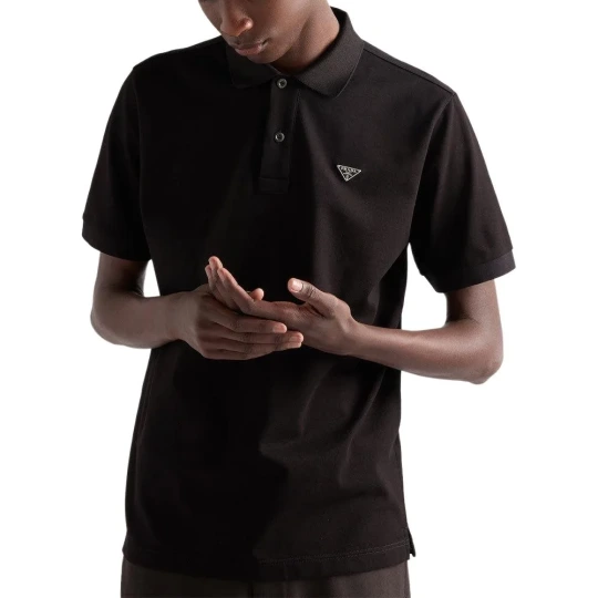 Triangle Logo Pique Polo Shirt Black