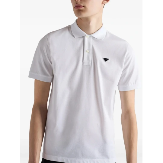 Triangle Logo Pique Polo Shirt White