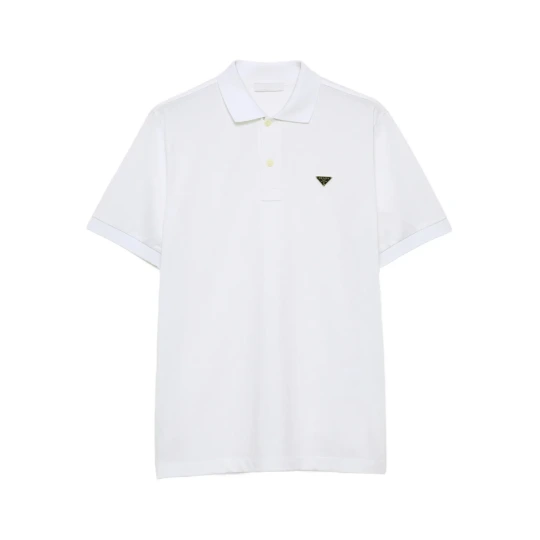 Triangle Logo Pique Polo Shirt White