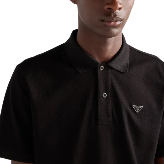 Triangle Logo Pique Polo Shirt Black