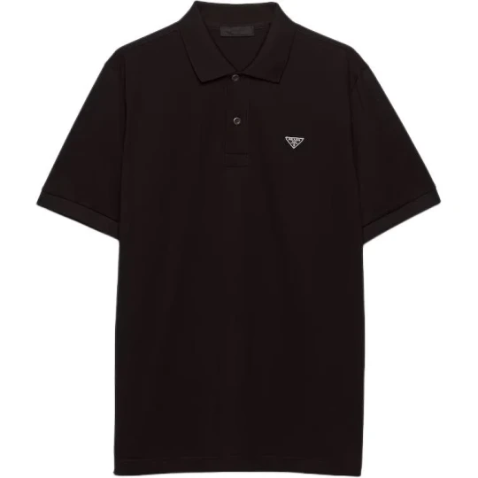 Triangle Logo Pique Polo Shirt Black