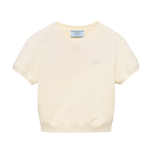Short-sleeved cotton fleece top